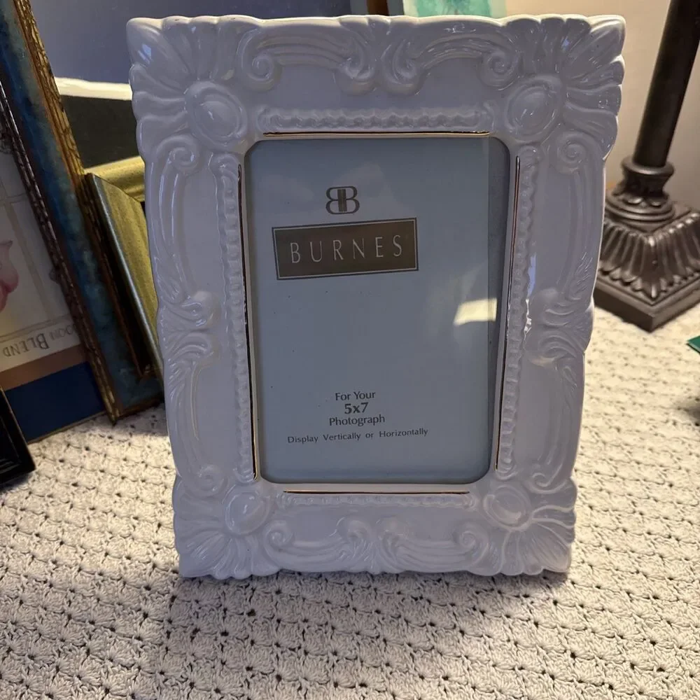 Burnes Ceramic Frame 5x7 Cream With Gold Details Vertical Horizontal Tabletop
